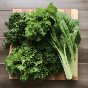 Romaine lettuce, kale, cilantro, parsley, and dandelion greens