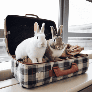 rabbits inside a traveling suitcase