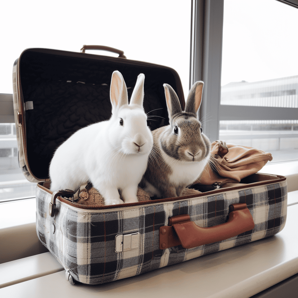 rabbits inside a traveling suitcase